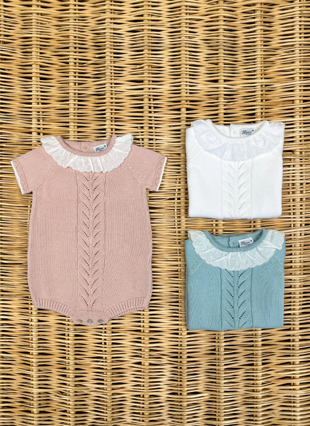 Pure cotton knitted onesie with ruffle collar