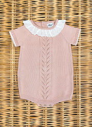 Pure cotton knitted onesie with ruffle collar