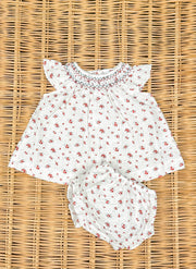 Baby Girl Red Flowers Smock Set