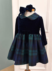 Chenille dress with tartan skirt