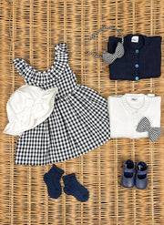 Blue Checked Dress with Rouche