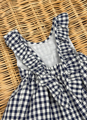 Blue Checked Dress with Rouche