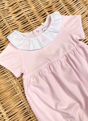 girly pink jersey romper with embroidered collar with little bows baroni firenze