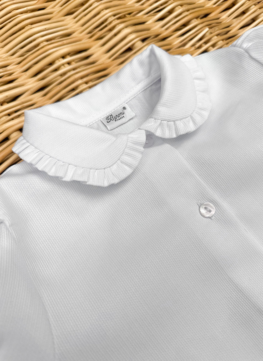 Polo bambina bianca con rouches sul colletto � Baroni Firenze