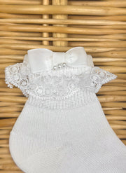 Ceremony socks with lace, bow and littlepearls