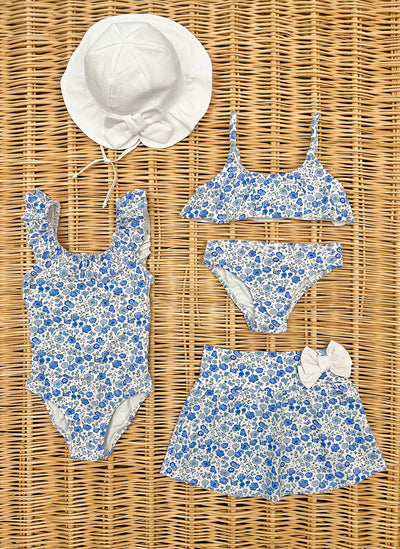 BIKINI rouches con FIORELLINI blu