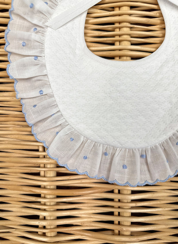 BIB WITH ROUCHES A POIS light blue baroni firenze detail