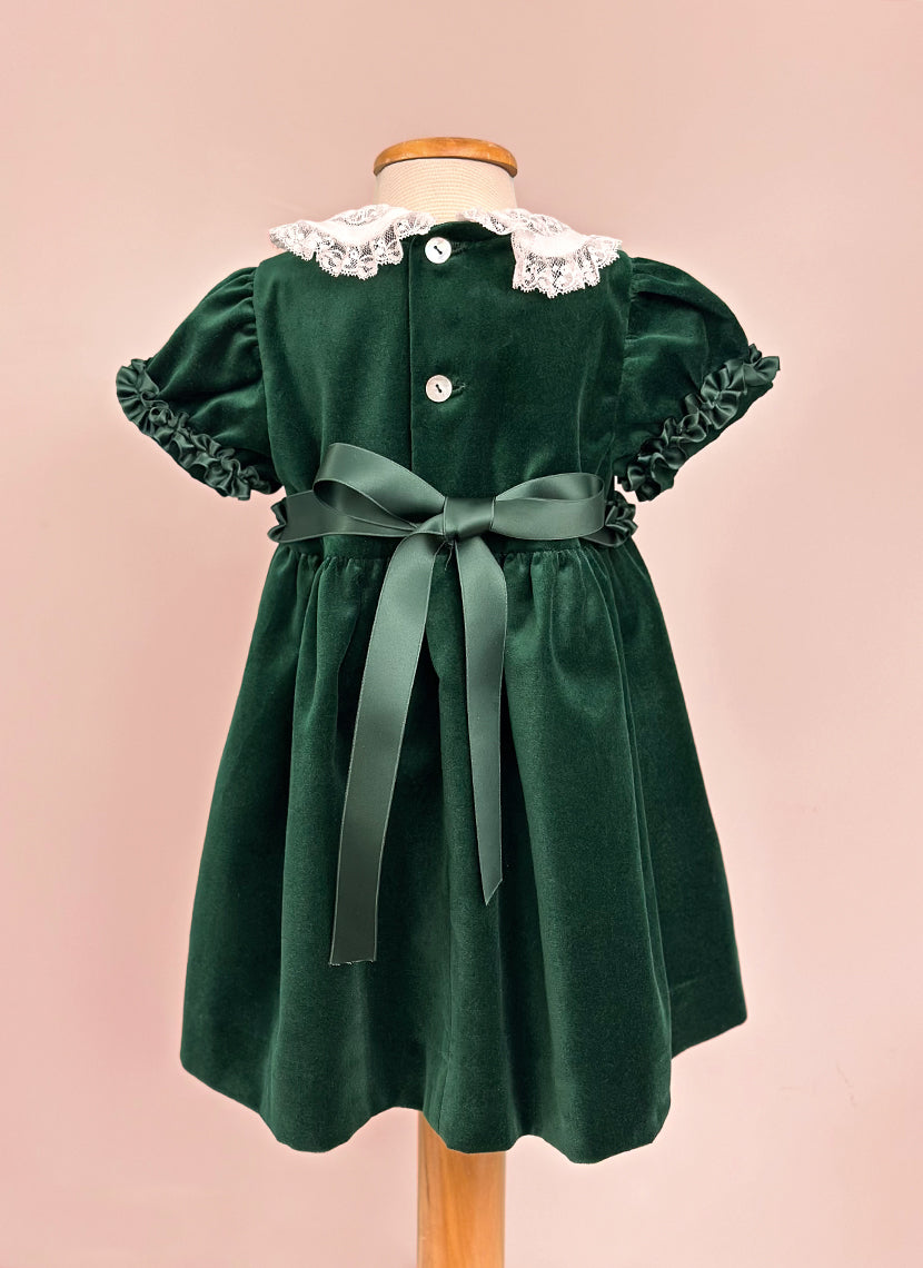 baby girl green velvet dress Ocean Baby Girls Emerald Velvet Smocked Petticoat Layered Dress (3M-8Y –  Ocean Baby Limited main image 0
