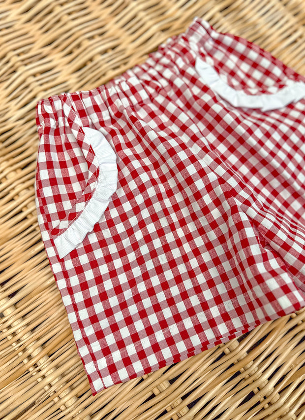 Red check Girly Shorts baroni firenze rouches