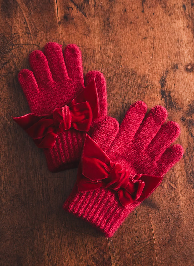 GLOVES WITH VELVET BOW