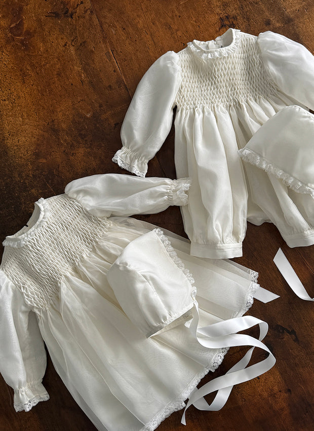 Silk Christening Dress with Smock - Short