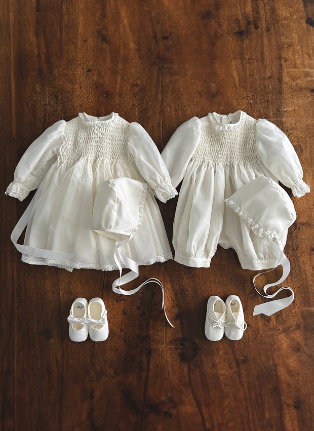 Silk Christening Romper with Smock