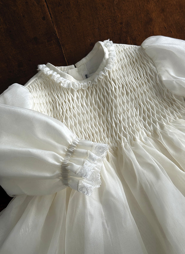 Silk Christening Dress with Smock - Short