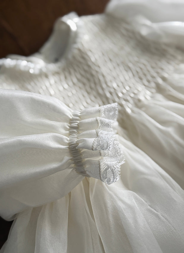 Silk Christening Dress with Smock - Short