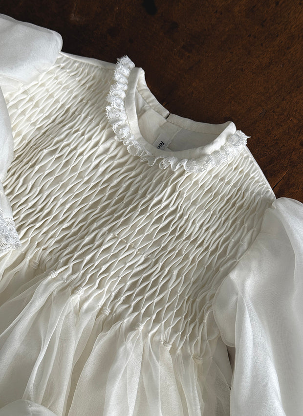 Silk Christening Dress with Smock - Short