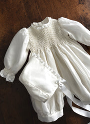 Silk Christening Romper with Smock