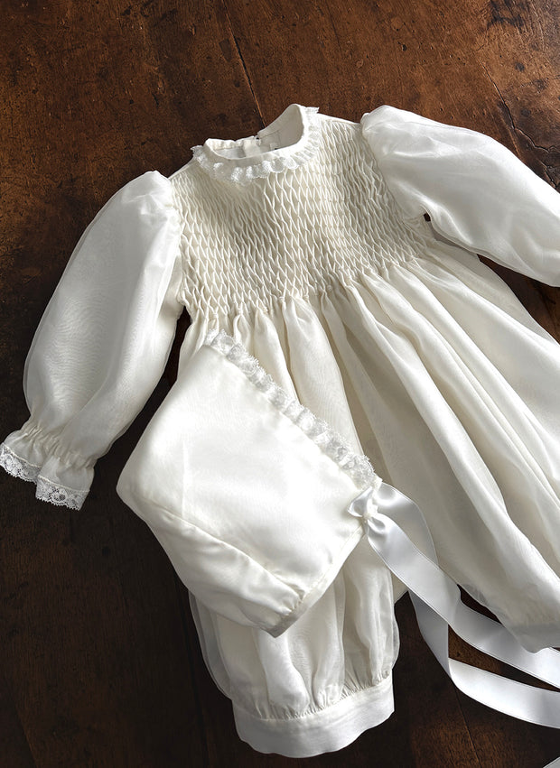 Silk Christening Romper with Smock