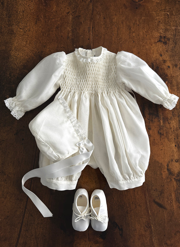 silk christening romper