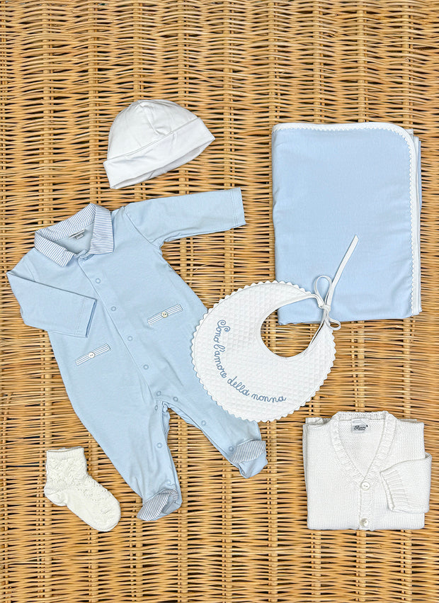 Jersey Sleepsuit With Striped Collar