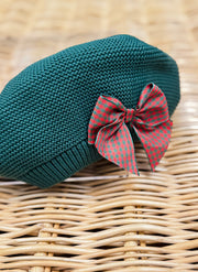 GARTER STITCH BERET - TARTAN BOW
