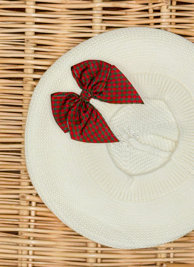 GARTER STITCH BERET - TARTAN BOW