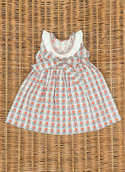 Orange Flowers Dress With Rouches & Smock