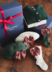 GARTER STITCH BERET - TARTAN BOW
