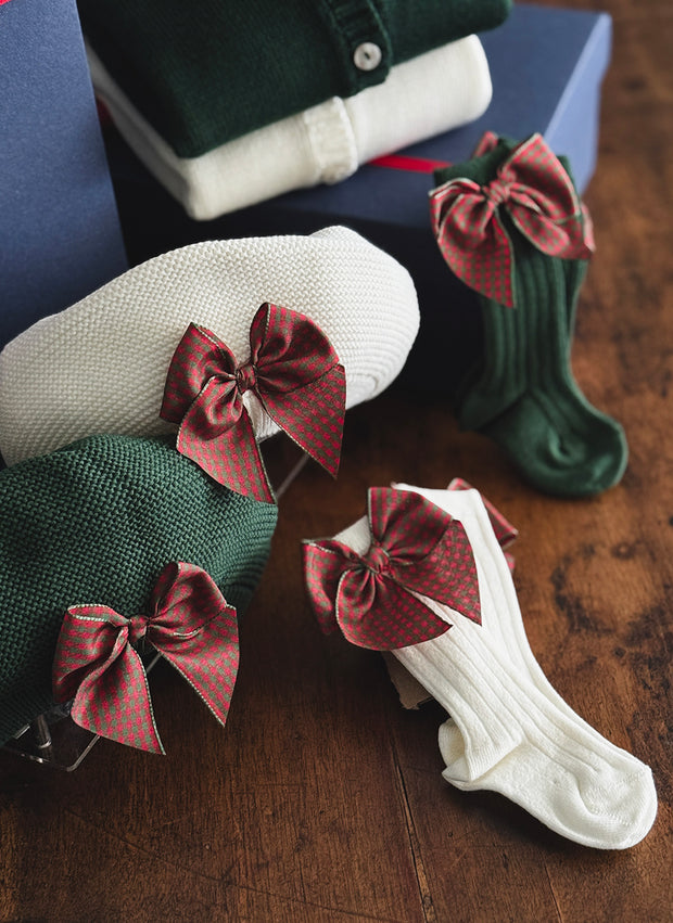 GARTER STITCH BERET - TARTAN BOW