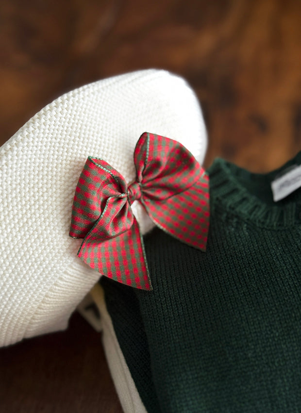 GARTER STITCH BERET - TARTAN BOW