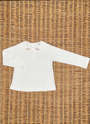 Long Sleeve Top - Scalopped Collar and Floral Embroidery
