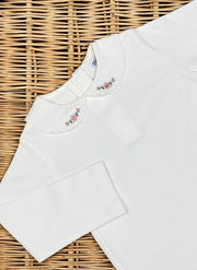 Long Sleeve Top - Scalopped Collar and Floral Embroidery