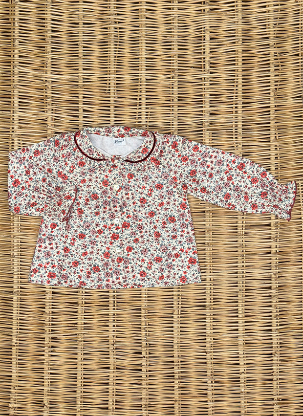 Long Sleeve Shirt Flowers - Rouche Collar