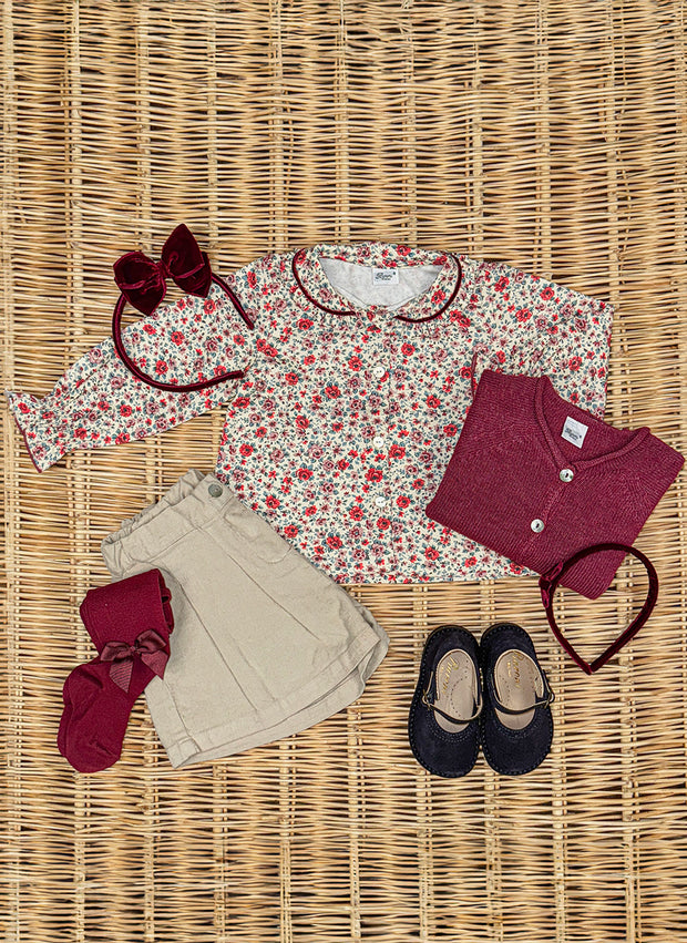 Long Sleeve Shirt Flowers - Rouche Collar