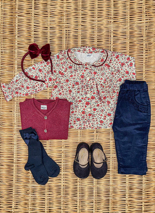 Long Sleeve Shirt Flowers - Rouche Collar