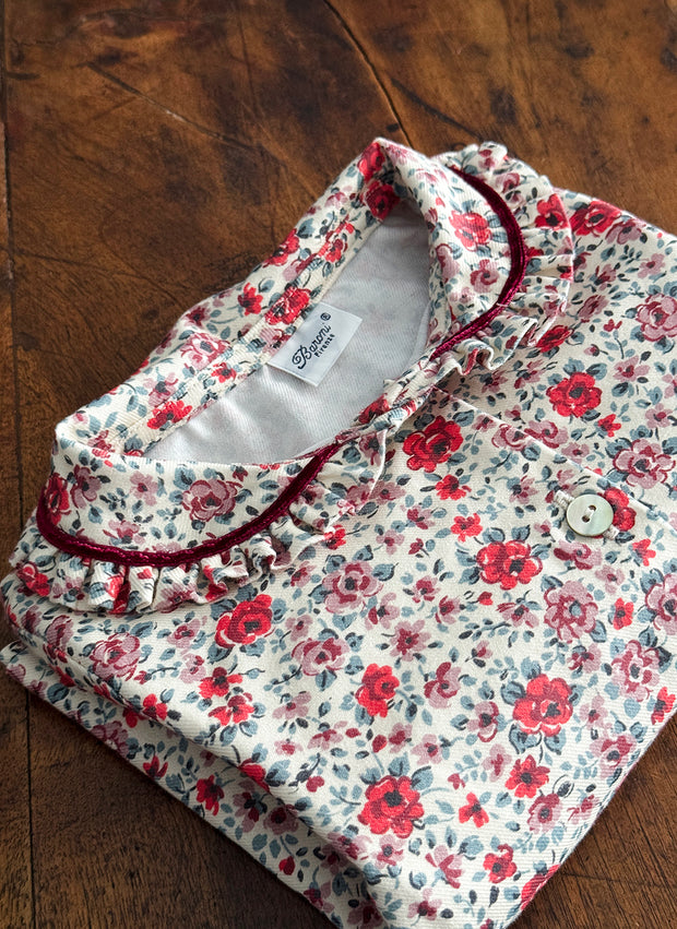 Long Sleeve Shirt Flowers - Rouche Collar