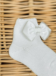 Garter Stitch Short Socks With Grosgrain Bow