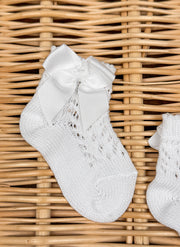 Perle Cotton Openwork Socks Wih Grosgrain Bow