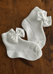 Garter Stitch Short Socks With Grosgrain Bow