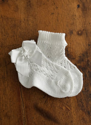 Perle Cotton Openwork Socks Wih Grosgrain Bow