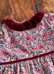 Abito A Fiori - Colletto Velluto Rouche
