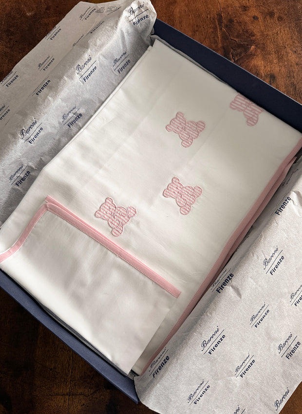 LENZUOLINO CON APPLICAZIONE ORSETTI ROSA