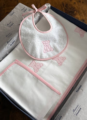 LENZUOLINO CON APPLICAZIONE ORSETTI ROSA