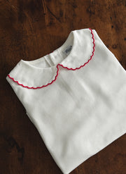 Long Sleeve Top - Scalopped Collar Red