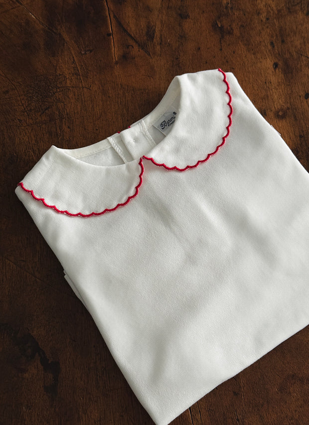 Long Sleeve Top - Scalopped Collar Red