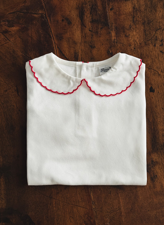 Long Sleeve Top - Scalopped Collar Red