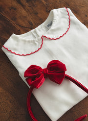 Long Sleeve Top - Scalopped Collar Red