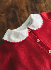 Long Sleeve Top - Scalopped Collar Red