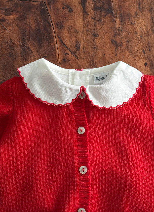 Long Sleeve Top - Scalopped Collar Red