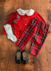 Long Sleeve Top - Scalopped Collar Red