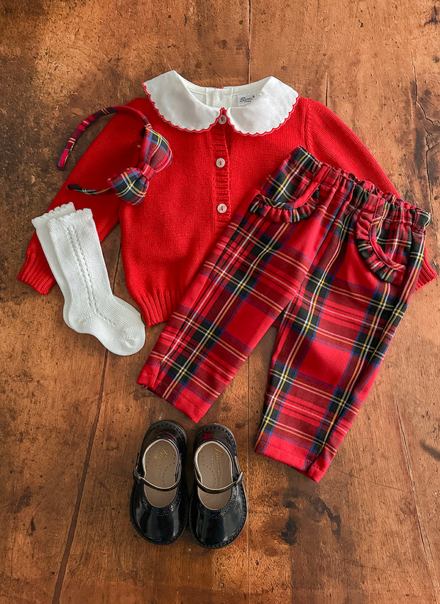 Long Sleeve Top - Scalopped Collar Red